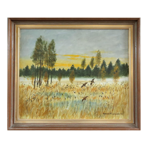 1982 Modernist 'Flight at First Light' Vintage Original Landscape Oil Painting, Framed