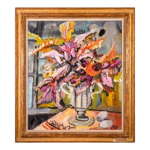 Philip Evergood Orchids in my Studio Signed Modern Expressive Oil Painting