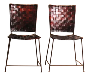 Wrought Iron and Leather Slat Dining Chair, 1970