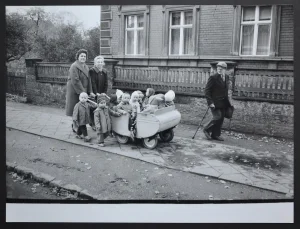 Toddlers' Excursion in a Handcart Postwar, 1950s