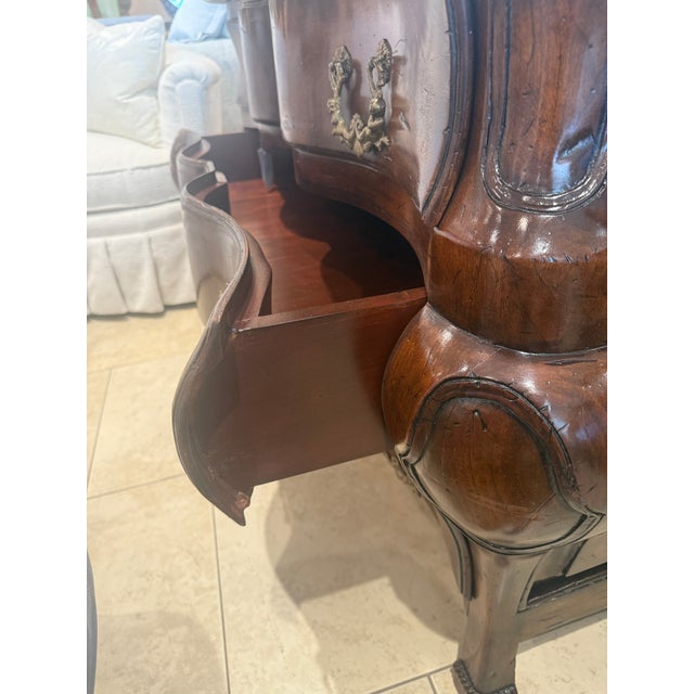 Hand Carved French Provincial Fruitwood Bombe Chest For Sale - Image 11 of 11