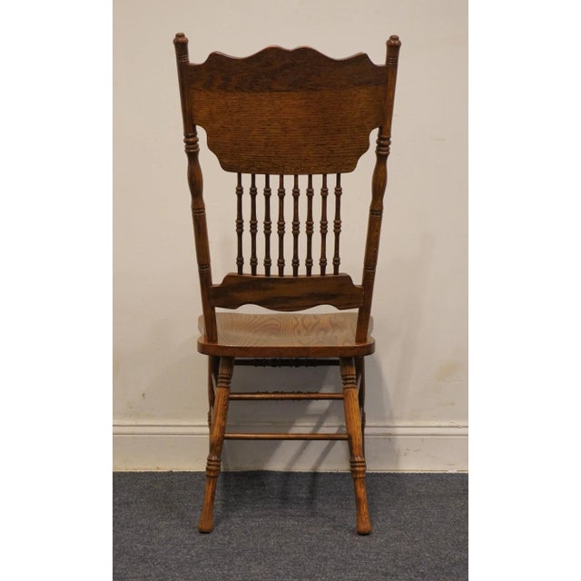 High End Vintage Solid Oak Pressed Back Rustic Country Style Dining Side Chair For Sale In Kansas City - Image 6 of 9