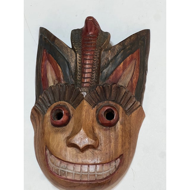 Mid 20th Century Thai Hand-Carved Wood Monkey Mask With Sculptural Cobra Headdress For Sale - Image 4 of 11