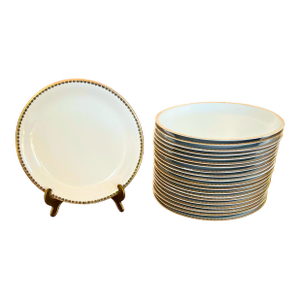 Limoges Porcelain Dinner Plates Set for 20 With Gilt Frieze Border Circa 1950