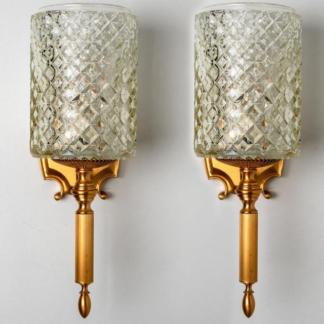 Textured Glass & Brass Wall Light, Germany, 1960s For Sale - Image 3 of 16