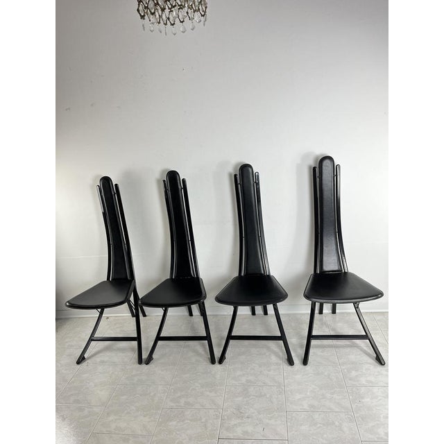Black Vintage Steel and Leather Chairs by Recanatini, 1980s, Set of 4 For Sale - Image 8 of 8