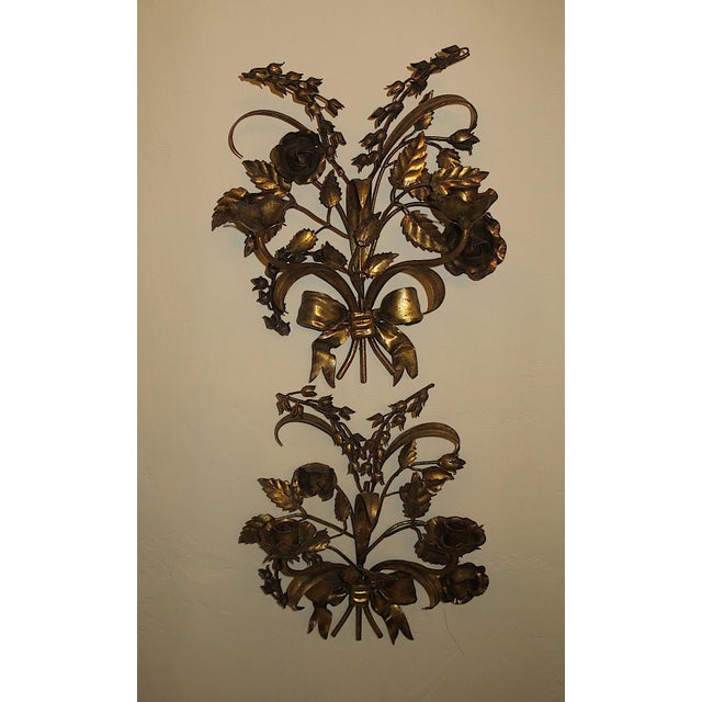 Mid-Century Modern Gilt Tole Double-Wall Candleholders with Roses from Hans Kögl, 1960s, Set of 2 For Sale - Image 3 of 18