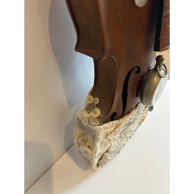 Brown Mixed Media Violin Wall Sculpture Titled Baby For Sale - Image 8 of 8