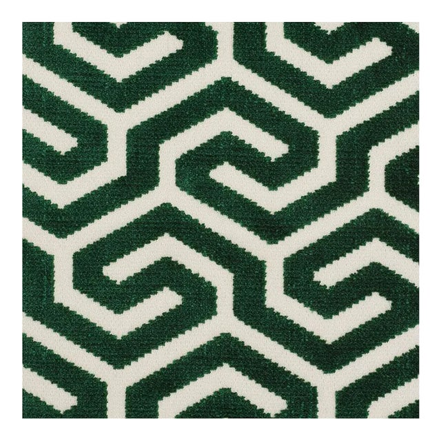 Sample - Schumacher Ming Fret Velvet Fabric in Emerald For Sale