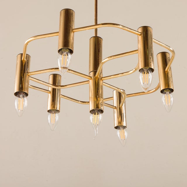 1970s Vintage Geometric Brass Chandelier from Gaetano Sciolari, 1970s For Sale - Image 5 of 13
