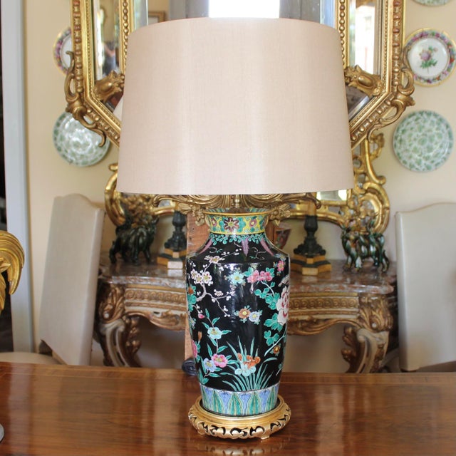 Chinese Famille Noir Porcelain Vase Adapted Into a Lamp For Sale - Image 10 of 12