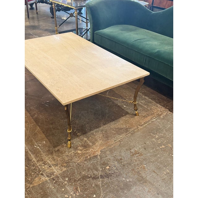 Vintage Italian Gilded Iron and Travertine Coffee Table For Sale - Image 9 of 9