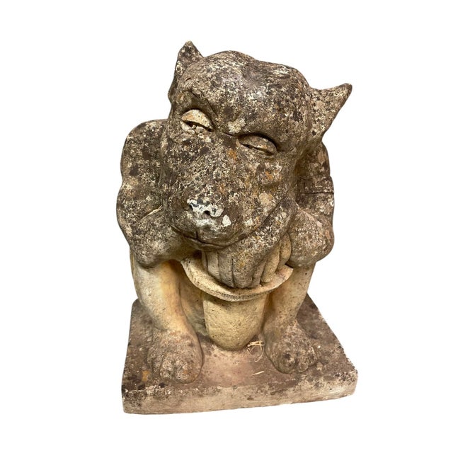 Stone Vintage Cast Stone Gargoyle Sentinel Statue For Sale - Image 7 of 12