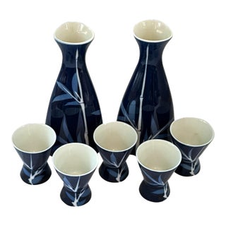 Bamboo Motif Sake Set- 7 Pieces For Sale