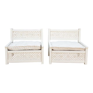 Set of 2 Carved White Moroccan Club Chairs For Sale