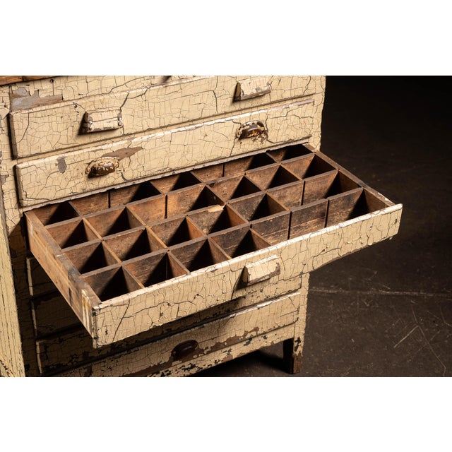 Early 20th Century Chippy Painted Industrial Cabinet For Sale - Image 9 of 14