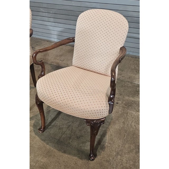 Mid 20th Century Mid 20th Century Share Pair of Hickory Chair Queen Anne Style Upholstered Arm Chairs For Sale - Image 5 of 9