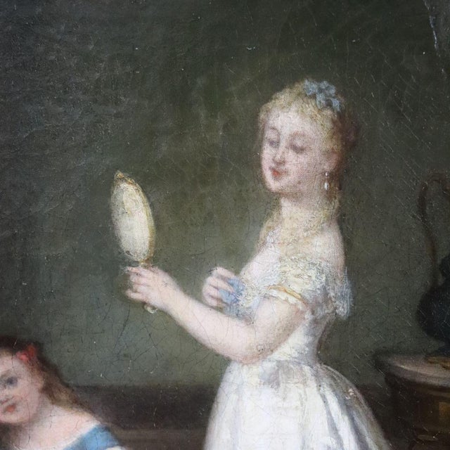 Scene Between Girls, 19th Century, Oil Painting on Canvas, Framed For Sale - Image 5 of 18