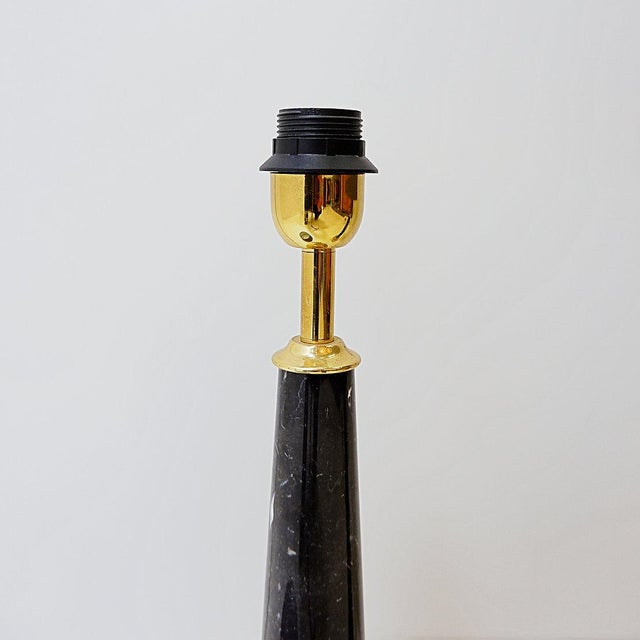 Brass Table Lamps with Black Marble Column, Set of 2 For Sale - Image 9 of 11
