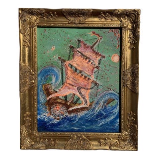 Textured Acrylic Painting on Canvas by Serg Graff, "Scarlet Sails", Seascape Coa For Sale