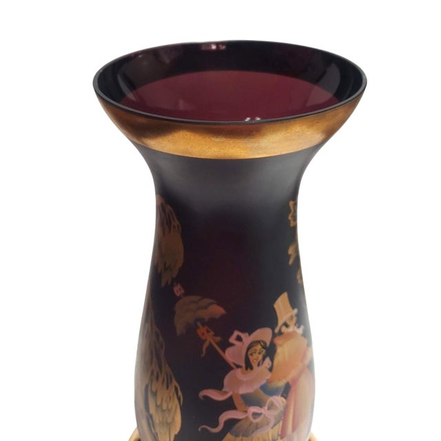 Hand Painted Purple Glass Vase Regency Style Courting Couple Mantel Hearth Right Facing For Sale - Image 10 of 10