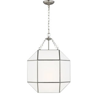 Suzanne Kasler By Visual Comfort Studio Morrison 3-Light Medium Pendant with White Glass Shade in Brushed Nickel For Sale