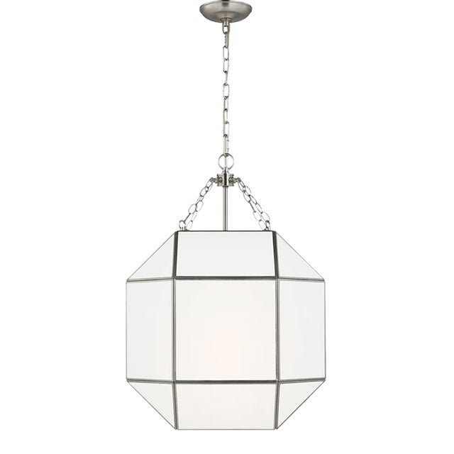 Suzanne Kasler By Visual Comfort Studio Morrison 3-Light Medium Pendant with White Glass Shade in Brushed Nickel For Sale