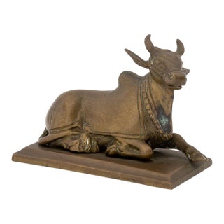 Indian Seated Bull Brass Sculpture, 19th C. For Sale