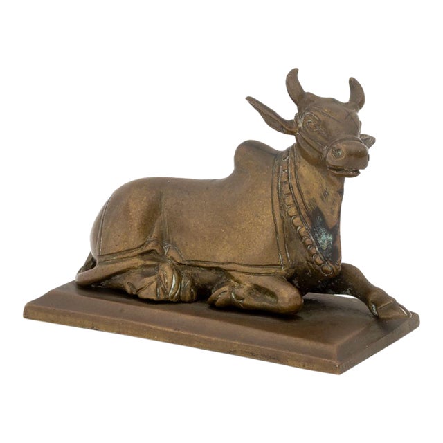 Indian Seated Bull Brass Sculpture, 19th C. For Sale