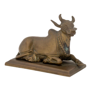 Indian Seated Bull Brass Sculpture, 19th C.
