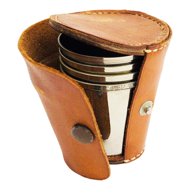 Vintage Metal Travel Shot Glasses in Leather Case Chairish
