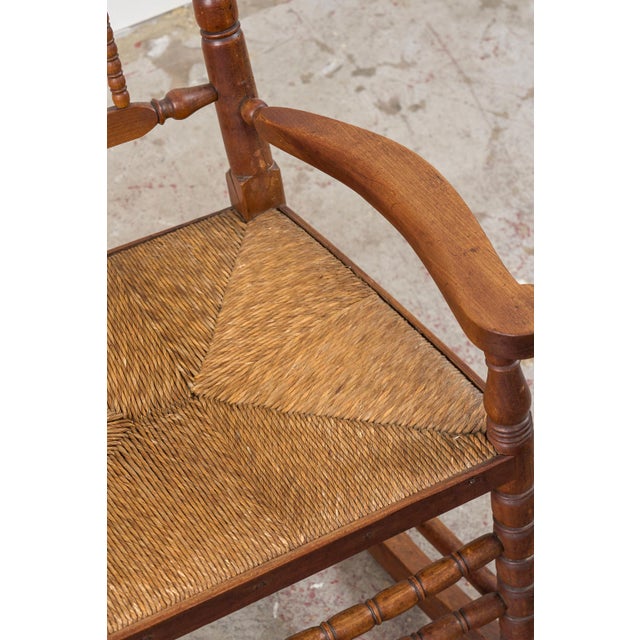 Textile Antique English Bobbin Rocking Chair With Rush Seat For Sale - Image 7 of 10