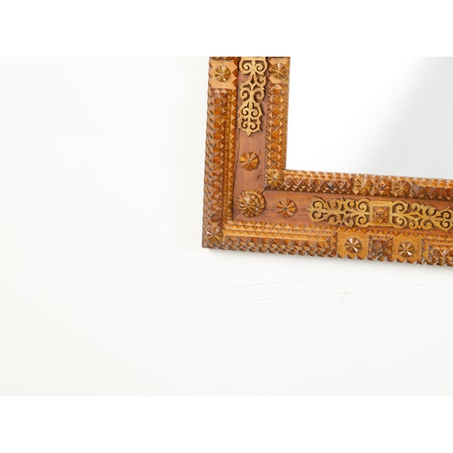 French Turn of the Century Tramp Art Mirror with Rosettes and Brass Motifs For Sale - Image 4 of 7