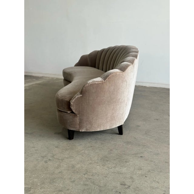 1940s Vintage Fluted Back Sofa in Stone Velvet For Sale - Image 5 of 10