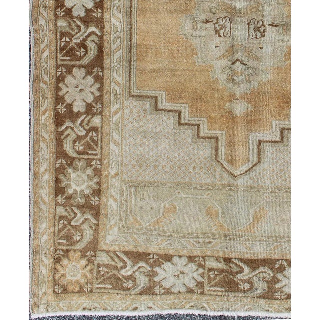Turkish Vintage Oushak Rug in Brown, L. Orange, Camel, L. Green & Taupe Gray For Sale - Image 3 of 7