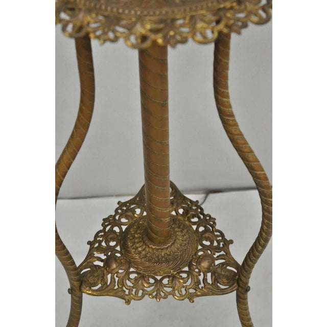 Gold Antique Victorian Ornate Brass Converted Oil Lamp Piano Parlor Table Floor Lamp For Sale - Image 8 of 16
