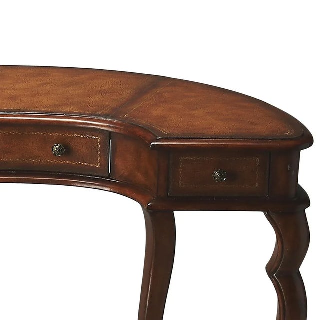 Spritely Home Accent Furniture Brava Faux Leather Demilune Desk, Medium Brown For Sale - Image 4 of 7