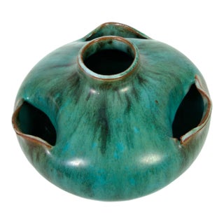 Arts and Crafts Styled Multi Hole Turquoise Bud Vase For Sale