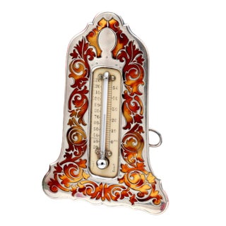 Silver Thermometer with Reliefs, Table Stand and Hanging Ring For Sale