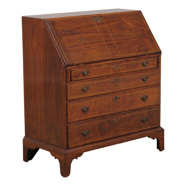 Antique Bench Made Inlaid Walnut Slant Front Desk For Sale