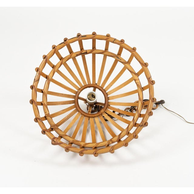 Mid-Century Hand-Crafted Rattan and Bamboo Chandelier Pendant, Italy, 1970s For Sale - Image 12 of 13