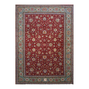 Antique Persian Tabriz Pahlavi 11x16 Red, Teal, & Ivory Handmade Area Rug #9902164