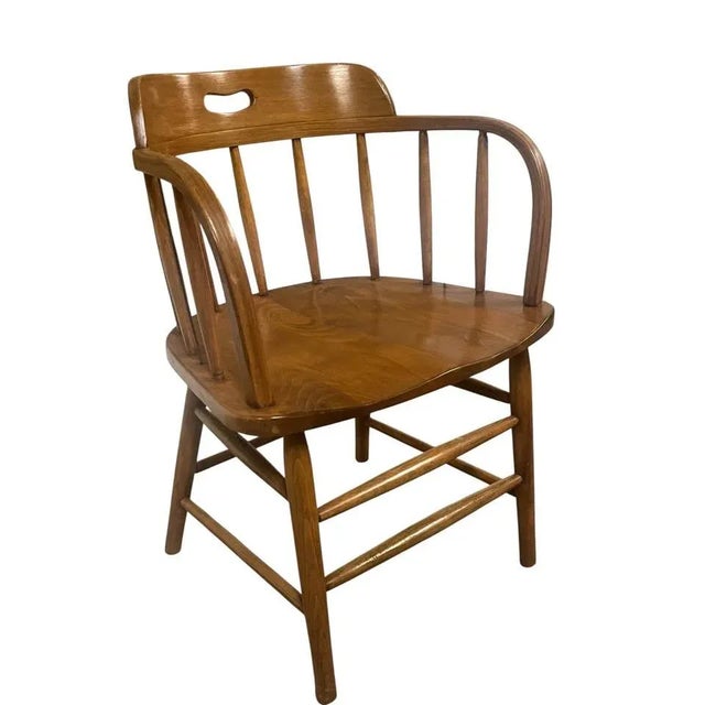 Mid-Century Modern Pair of Vintage Boling Chair Company Wooden Club Captains Chairs For Sale - Image 3 of 9