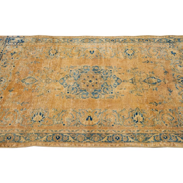 1960s 1960s Vintage Persian Distressed Handmade Floral Tan Wool Rug For Sale - Image 5 of 7