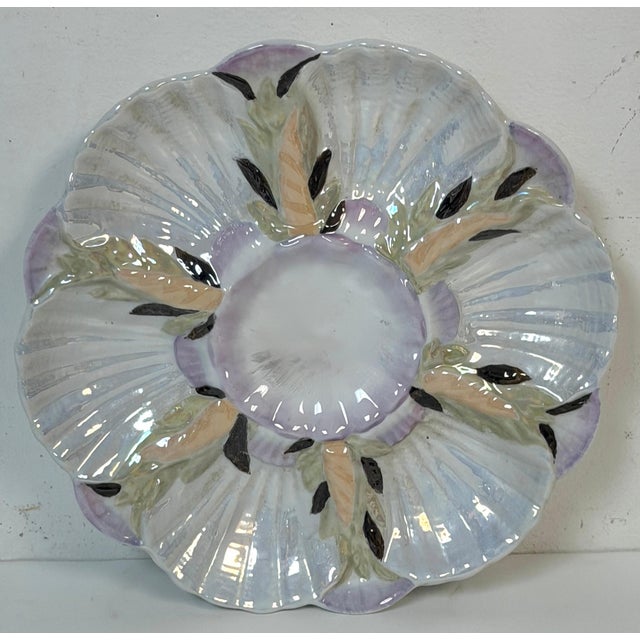 White Limoges Naturalistic Luster Oyster Plate with Deep Center Well, France For Sale - Image 8 of 12