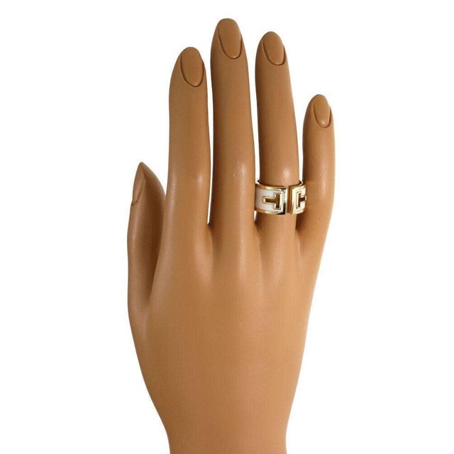 Contemporary Mid 20th Century Tiffany & Co. T Cut White Ceramic 18k Yellow Gold Wide Band Ring - Size 6 For Sale - Image 3 of 3