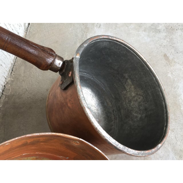 Collection of Five Antique Spanish Handmade and Forged Copper Cook Pans For Sale - Image 12 of 13
