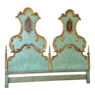 Antique Polychrome Baroque Gilt Venetian-Style Carved Wood King Headboard For Sale