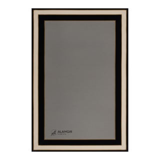 Hand-Tufted Ivory & Black Border Wool Rug With Viscose Golden Outline For Sale