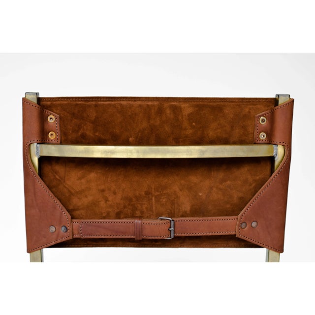 Classic Brown and Brass Memento Chair by Jesse Sanderson For Sale - Image 4 of 6